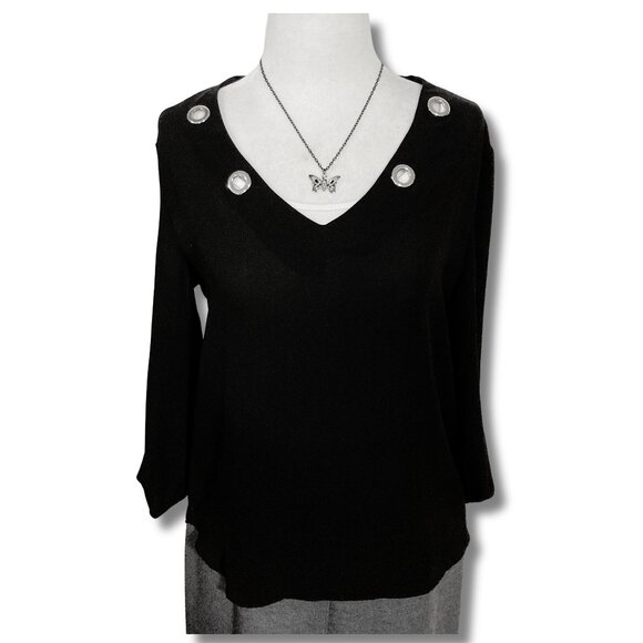 WAREHOUSE ONE Black semi-sheer shirt with silver tone grommets ~ XS SMALL top - Picture 1 of 14